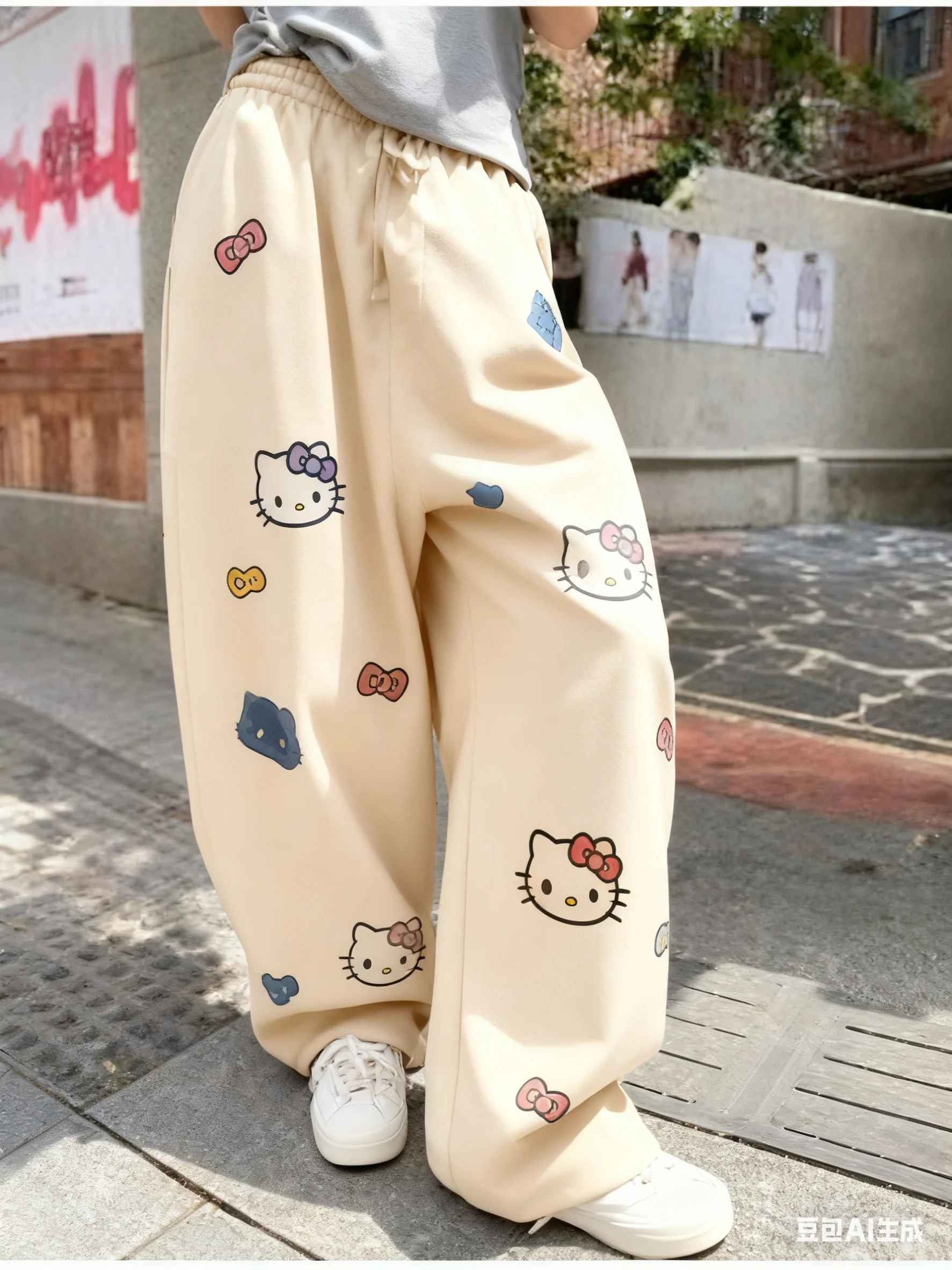 New Hello Kitty Cartoon Sweet Printed Pants, Fashionable Street Trend Versatile Sports Quick Drying Pants