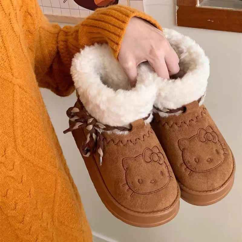 Kawaii Hello Kitty Snow Boots Anime Cute Women Y2k Snow Boots Cute Warm Cotton Shoes Kawaii Winter Non Slip Short Boot Gift