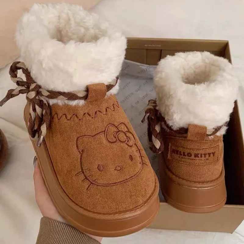 Kawaii Hello Kitty Snow Boots Anime Cute Women Y2k Snow Boots Cute Warm Cotton Shoes Kawaii Winter Non Slip Short Boot Gift