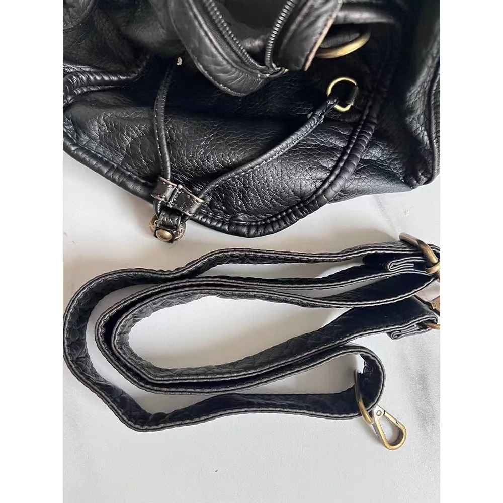 Vintage Washed PU Leather Large Capacity Tote Zip Pockets Braid Decor Shoulder Cross body Bag Women Daily Travel Handbag