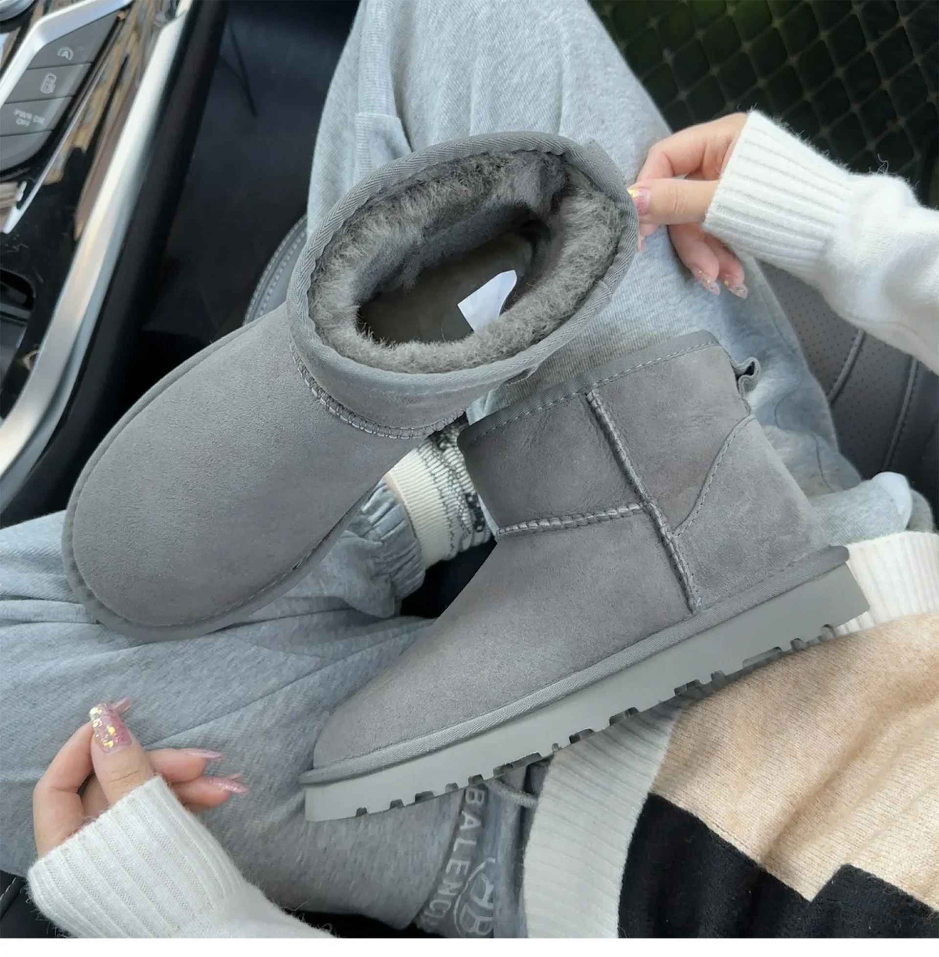 Men's and women's sheepskin and wool integrated snow boots, real leather and fur, winter thick and warm boots for women