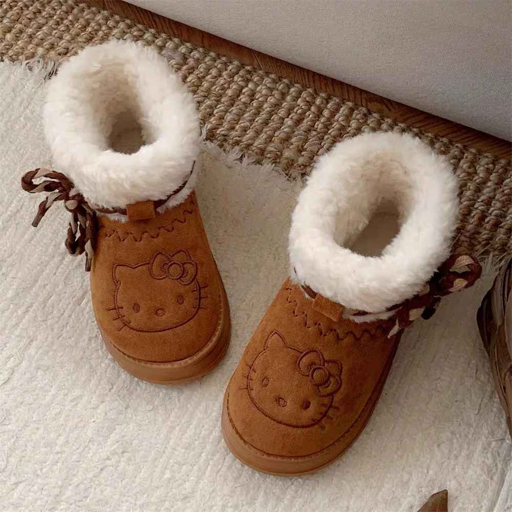 Kawaii Hello Kitty Snow Boots Anime Cute Women Y2k Snow Boots Cute Warm Cotton Shoes Kawaii Winter Non Slip Short Boot Gift