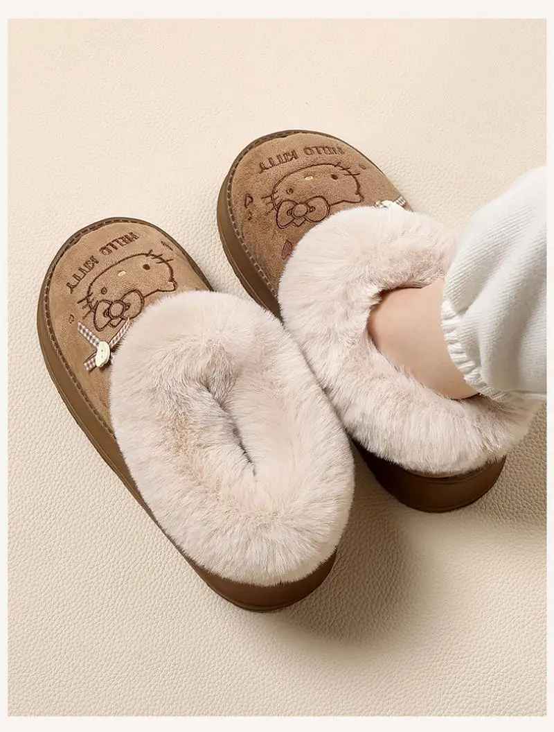 Winter Anime Kittys Women Plush Cotton Shoes Kawaii Cartoon Thicken Indoor Home Plush Warm Sweet Girls Comfortable Cotton Shoes